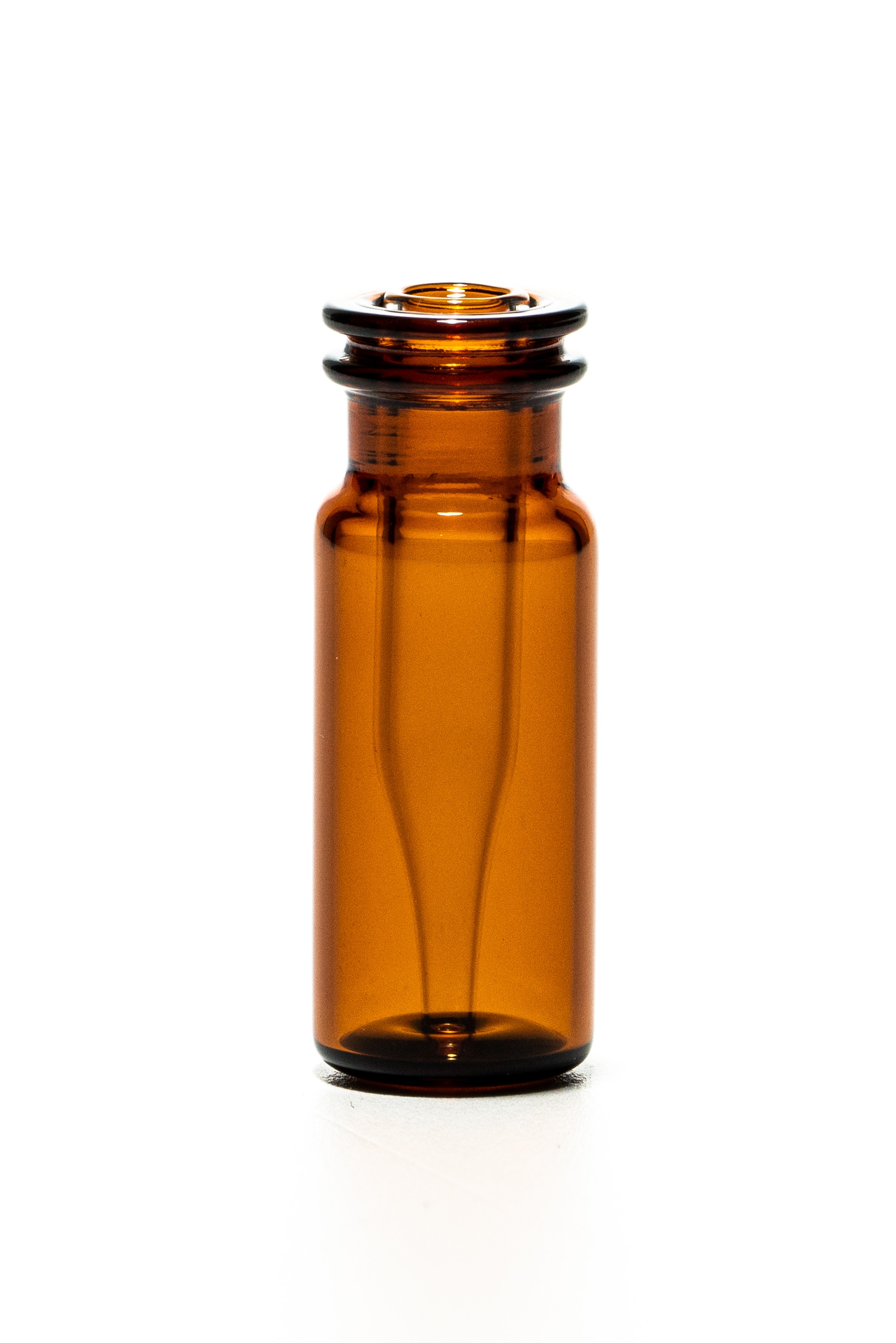 Schnappringflasche ND11 mit integriertem 0,2 ml Mikroeinsatz, 32 × 11,6 mm, Braunglas, 1. hydrolytische Klasse, "Base Bond", mit schmalem Mikroeinsatz