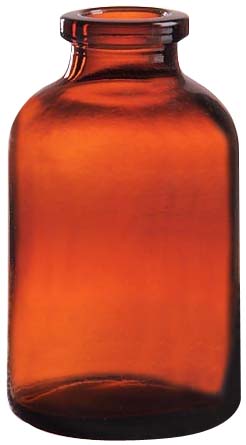 30ml Injektionsflasche, 75 x 30mm, Halsdurchmesser 20, 1. Klasse-Glas, Braunglas, nach DIN/ISO, (Hüttenglas), VP=90 Stück