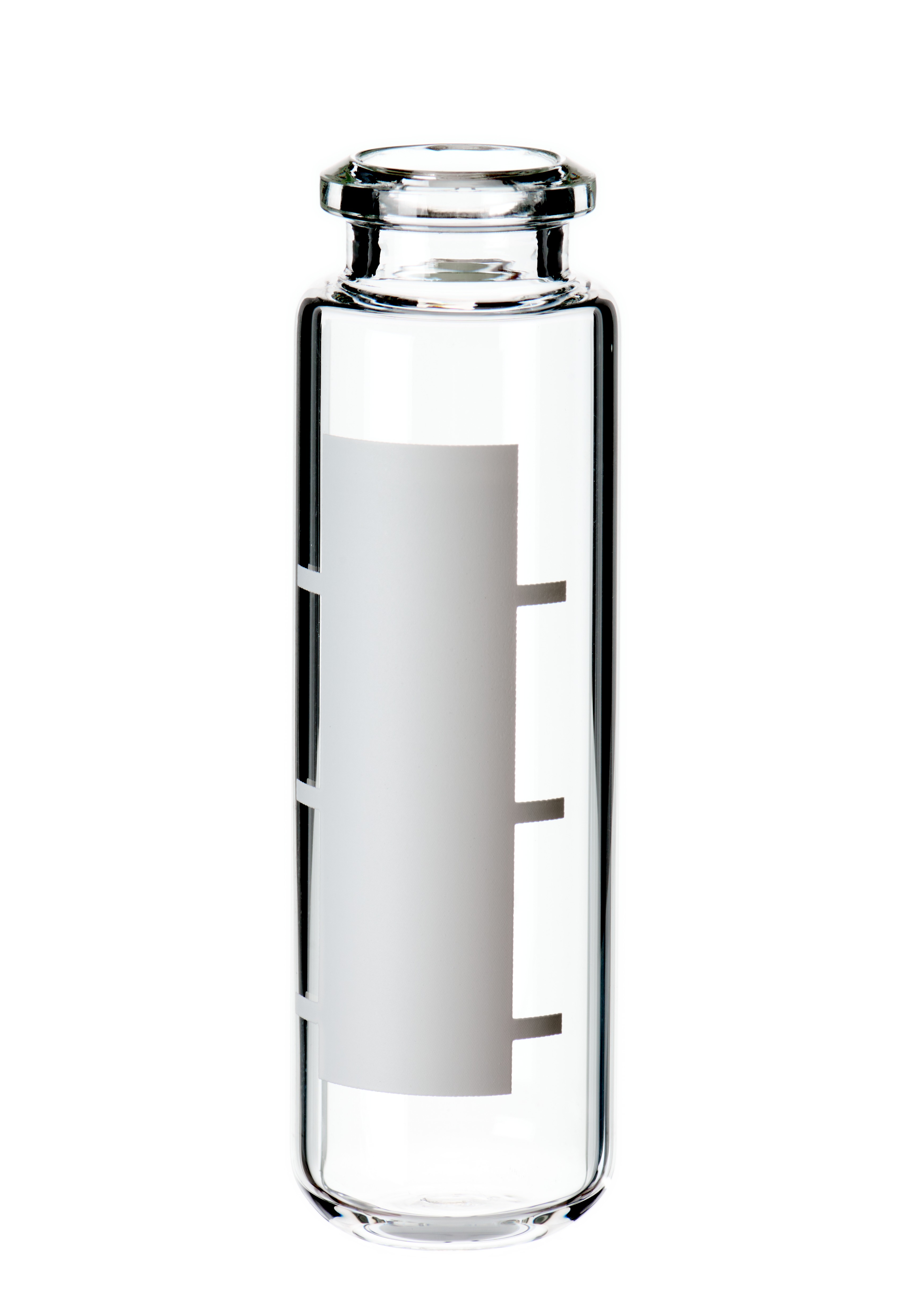 20 ml Headspace-Flasche, 75,5 × 23 mm, Klarglas, 1. hydrolytische Klasse, gerundeter Boden, mit Schriftfeld und Füllmarkierungen