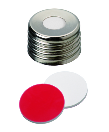 18mm Schraubkappe silber, 8mm Loch; Silicon weiß/PTFE rot, 45° shore, 1,3mm (Ultra rein)