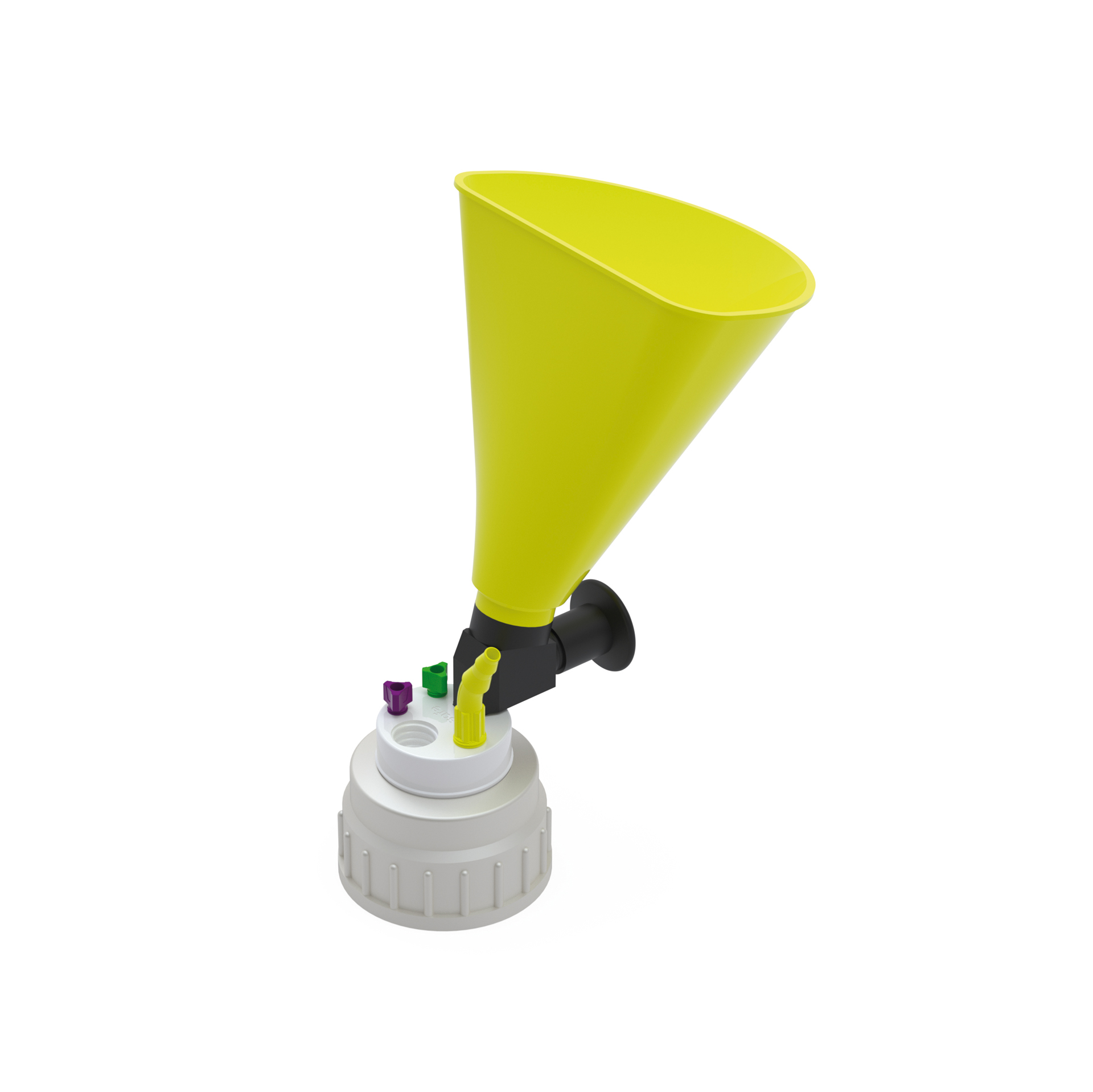 Waste Cap B53 mit Einfülltrichter  Schraubkappe aus PE für Gewinde B53, frei drehbarer Einsatz aus PTFE. Mit P