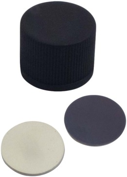 8 mm PP-Schraubkappe, schwarz, geschlossen; Butyl creme/PTFE grau, 55° Shore A, 1,3 mm