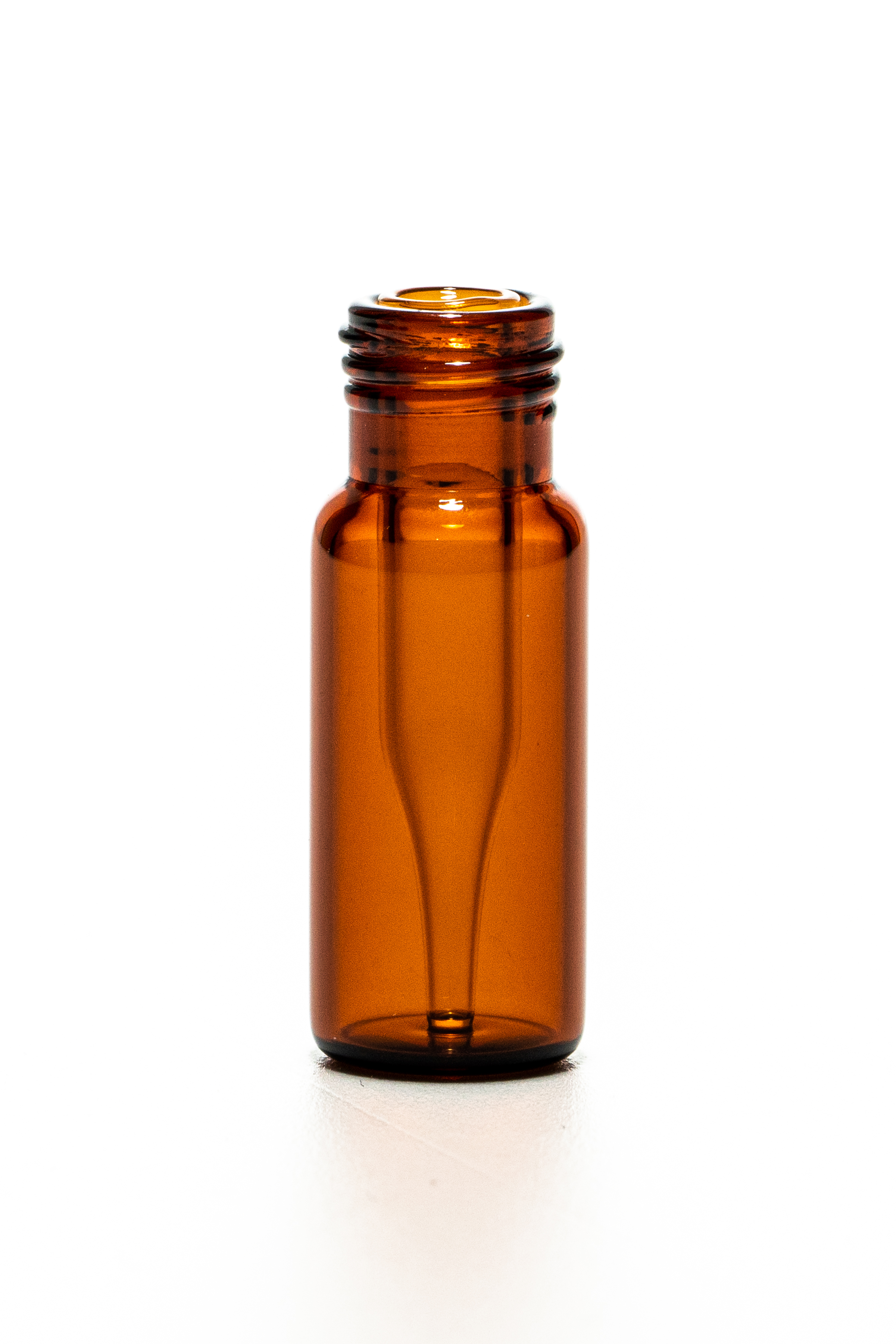 Kurzgewindeflasche ND9 mit integriertem 0,2 ml Mikroeinsatz, 32 × 11,6 mm, Braunglas, 1. hydrolytische Klasse, "Base Bond" mit schmalem Mikroeinsatz