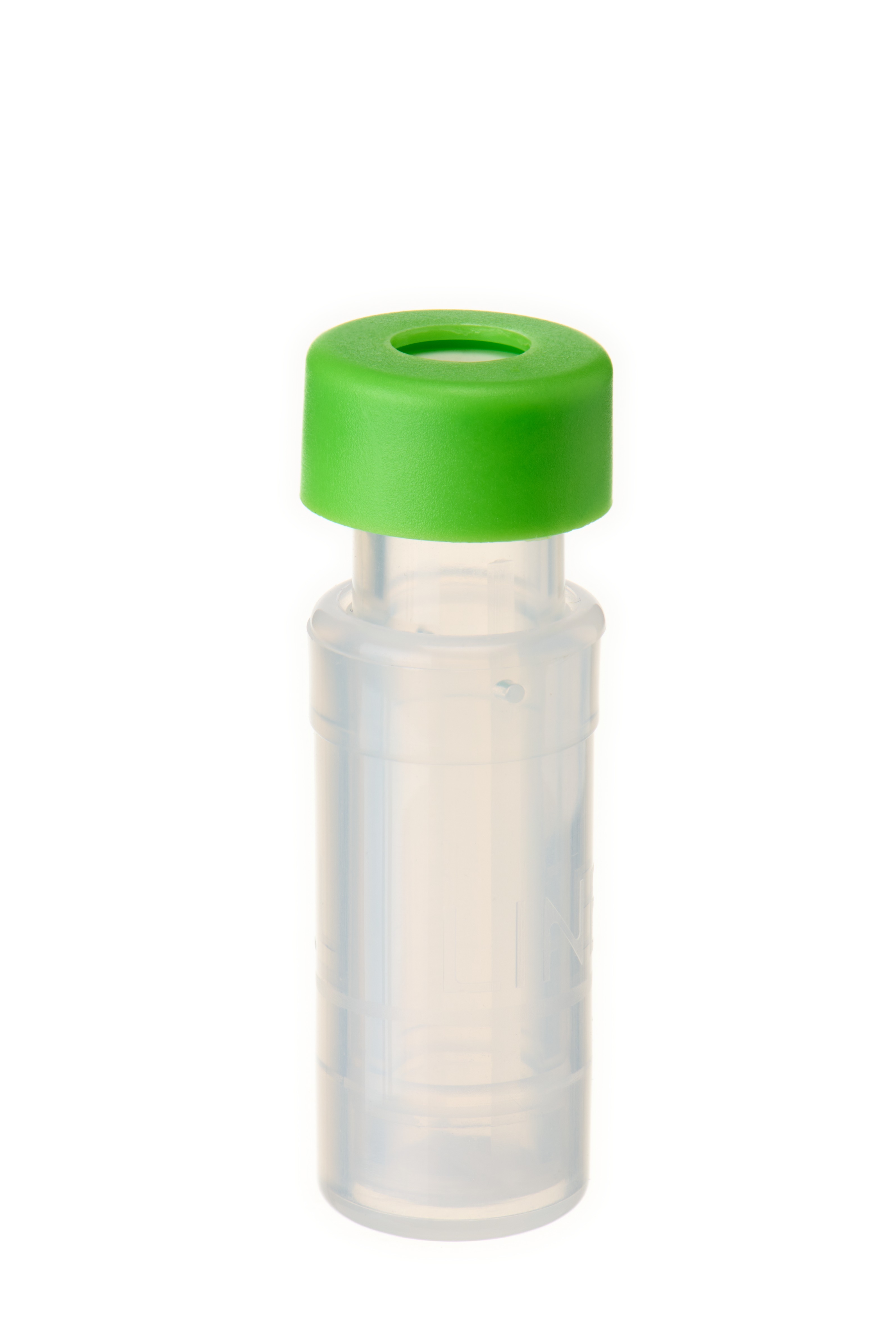 Filter Vial, (2123+2138) Membrane PES (Polyethersulfone), 0,2 µm, inkl. 11 mm PE Schnappringkappe, hellgrün, mit Loch; Silicon weiß/PTFE rot, 45° Shore A, 1,0 mm, kreuzgeschlitzt