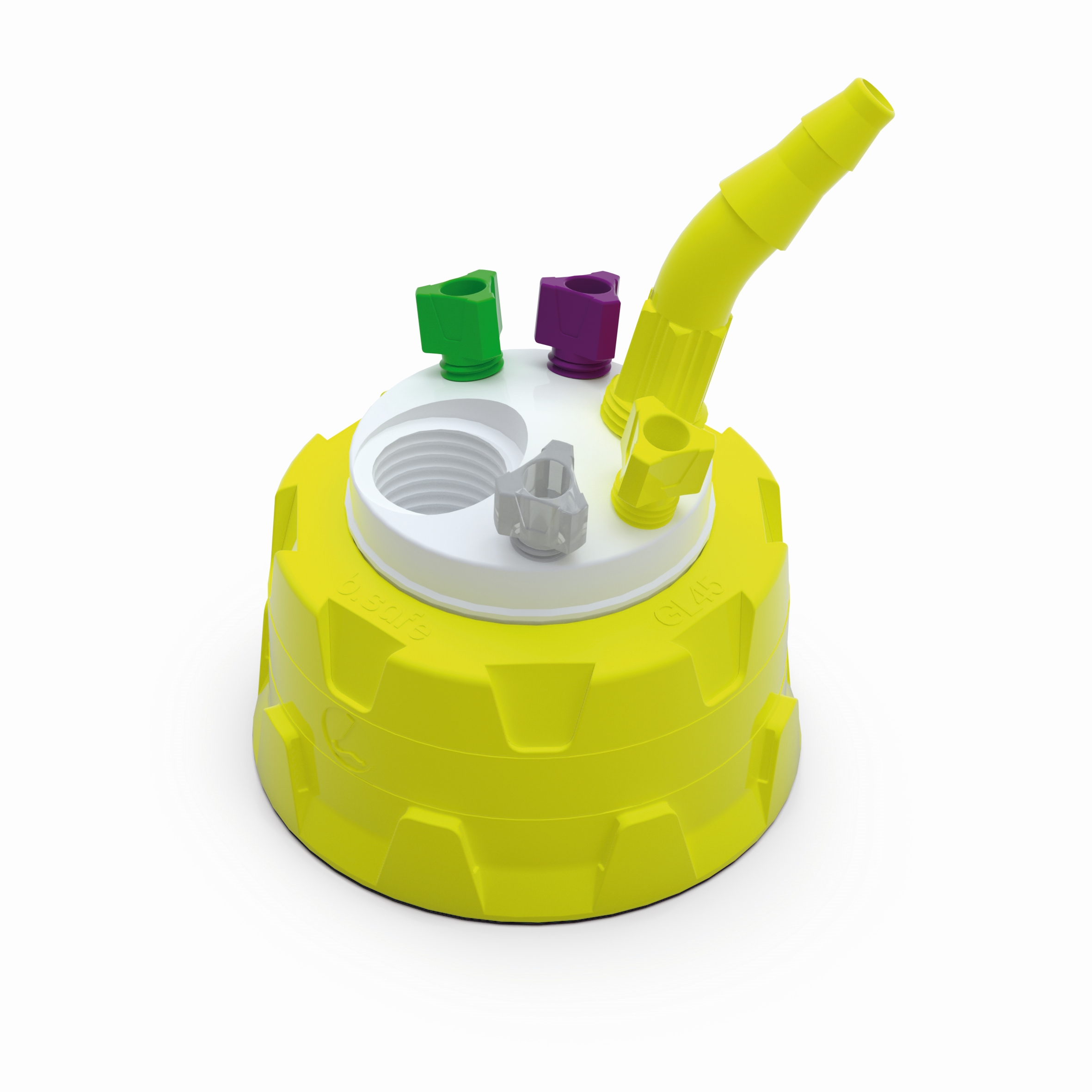 Waste Cap GL45  Schraubkappe aus PPS für Gewinde GL45, frei drehbarer Einsatz aus PTFE. Mit PFA-Fittings für K