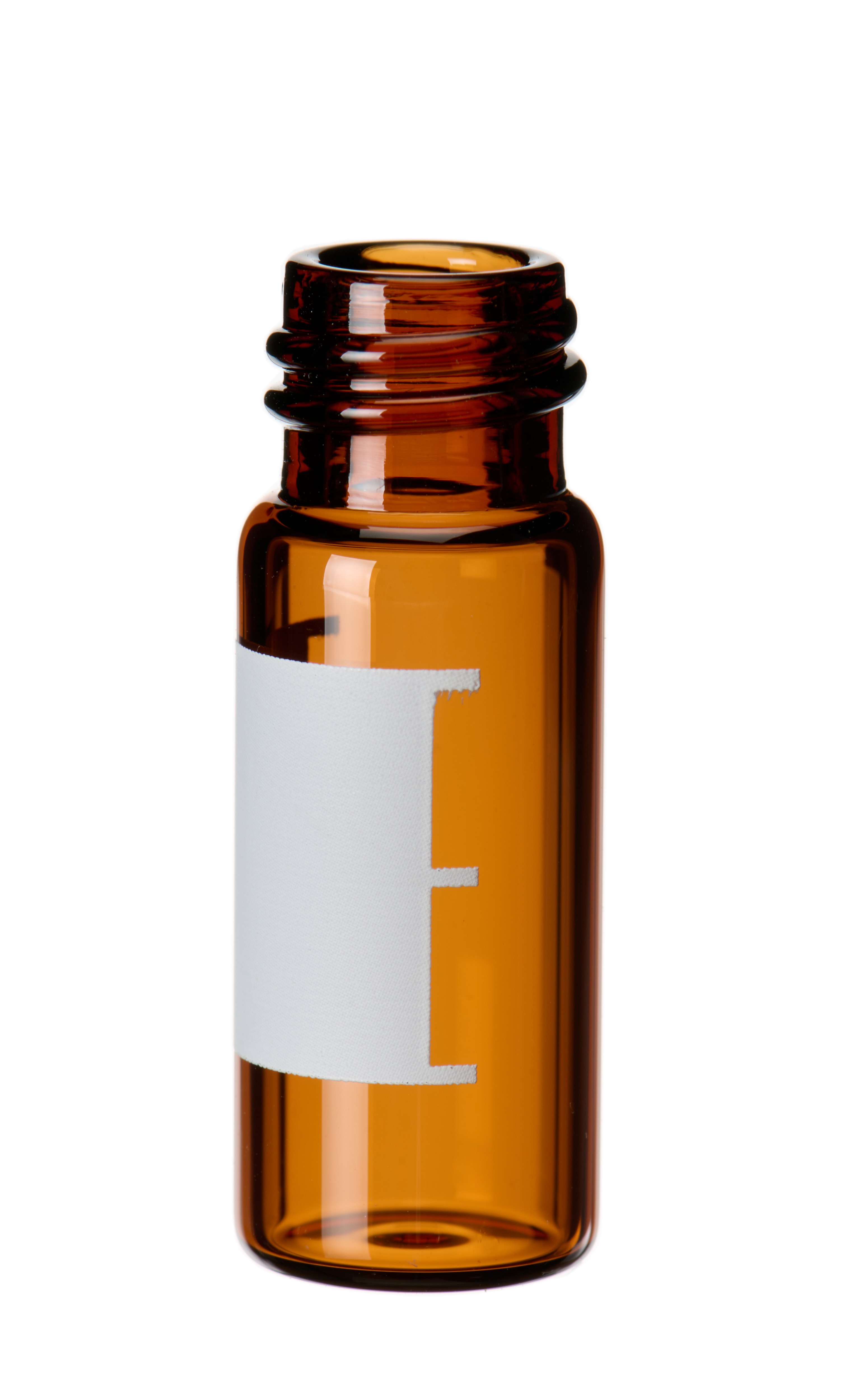 1,5 ml Gewindeflasche ND10, 32 × 11,6 mm, Braunglas, 1. hydrolytische Klasse, weite Öffnung, mit Schriftfeld und Füllmarkierungen
