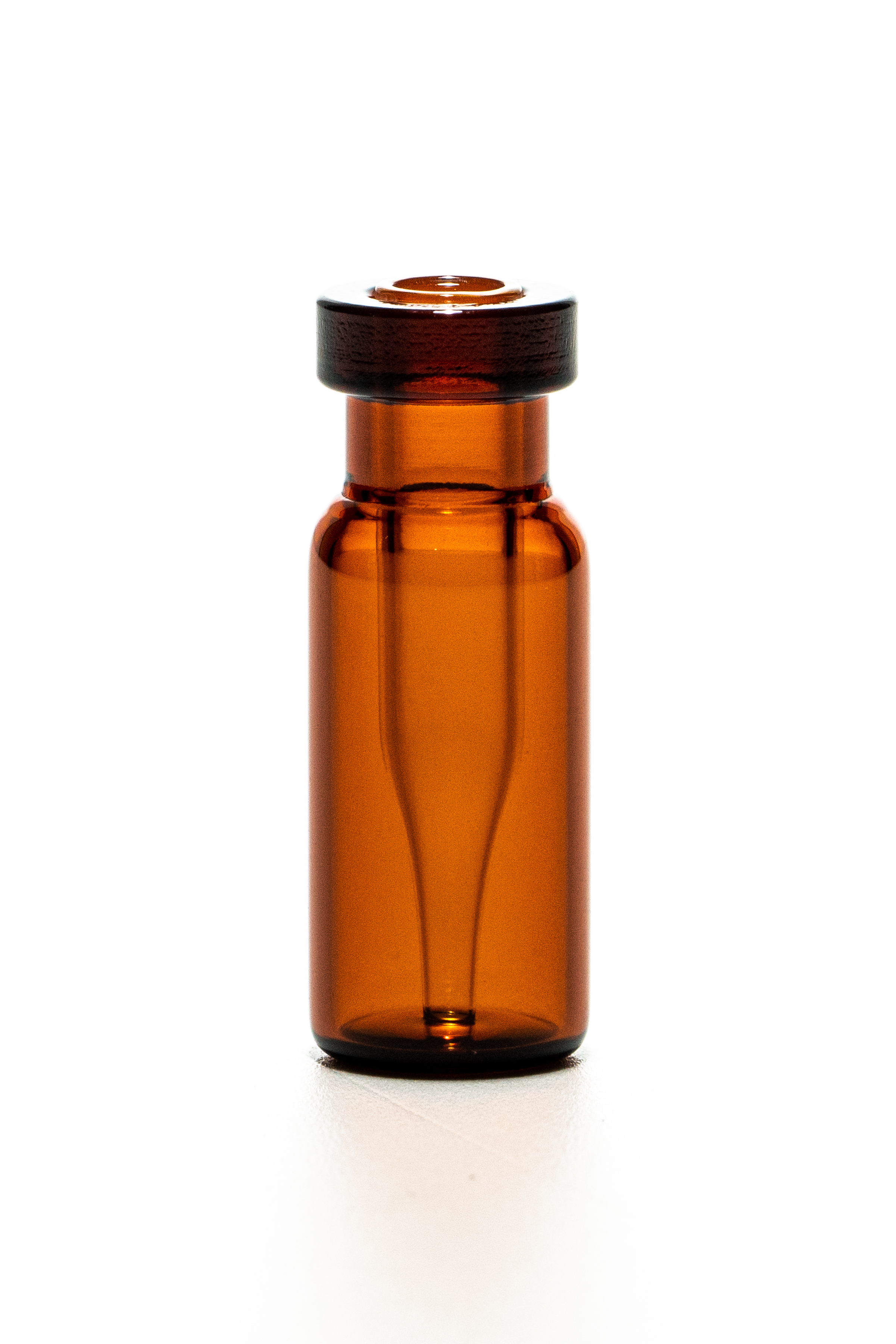 Rollrandflasche ND11 mit integriertem 0,2 ml Mikroeinsatz, 32 × 11,6 mm, Braunglas, 1. hydrolytische Klasse, "Base Bond", mit schmalem Mikroeinsatz