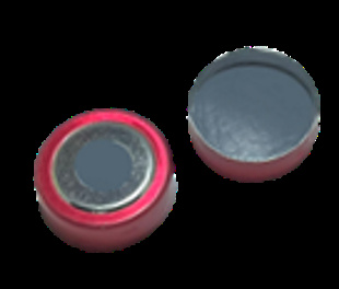 20 mm Magnetische Bimetall-Kappe, rot/silber, 8 mm Loch; Butyl grau/PTFE grau, 3,0 mm (Stanzscheibe)