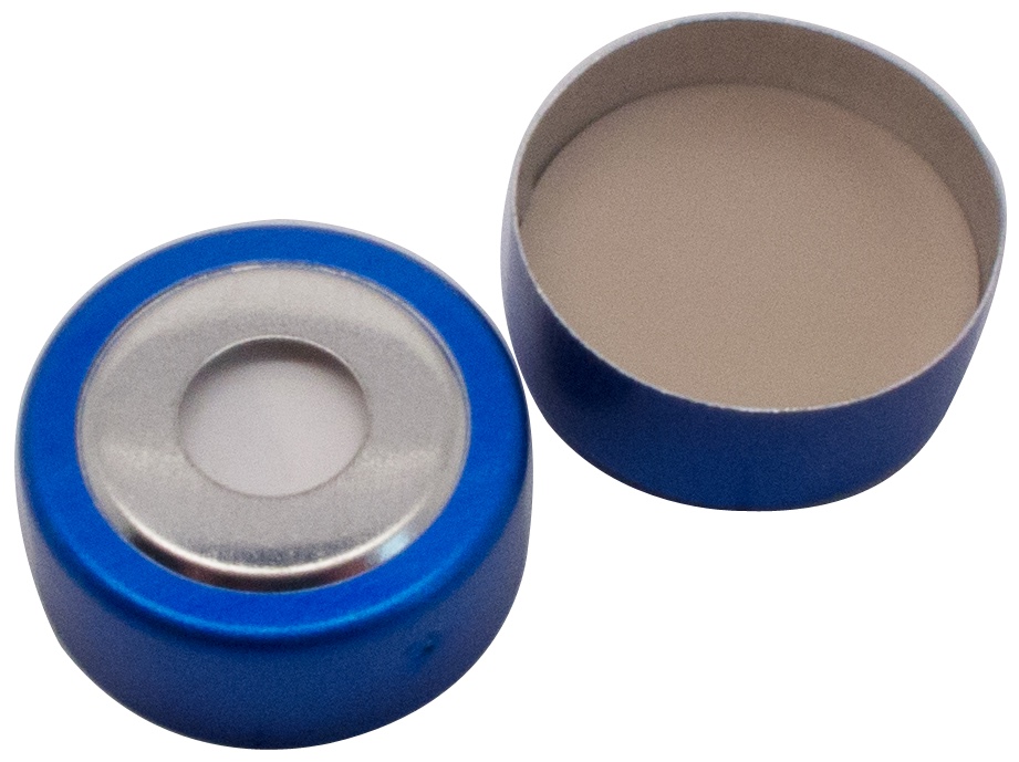 20 mm Magnetische Bimetall-Kappe, blau/silber, mit Loch; Silicon weiß/PTFE beige, 3,0 mm