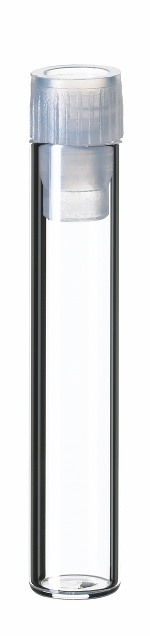 1 ml Flachbodenglas, (0534+0555), 40 × 8,2 mm, Klarglas, 8 mm PE-Stopfen, transparent (mit ESP)