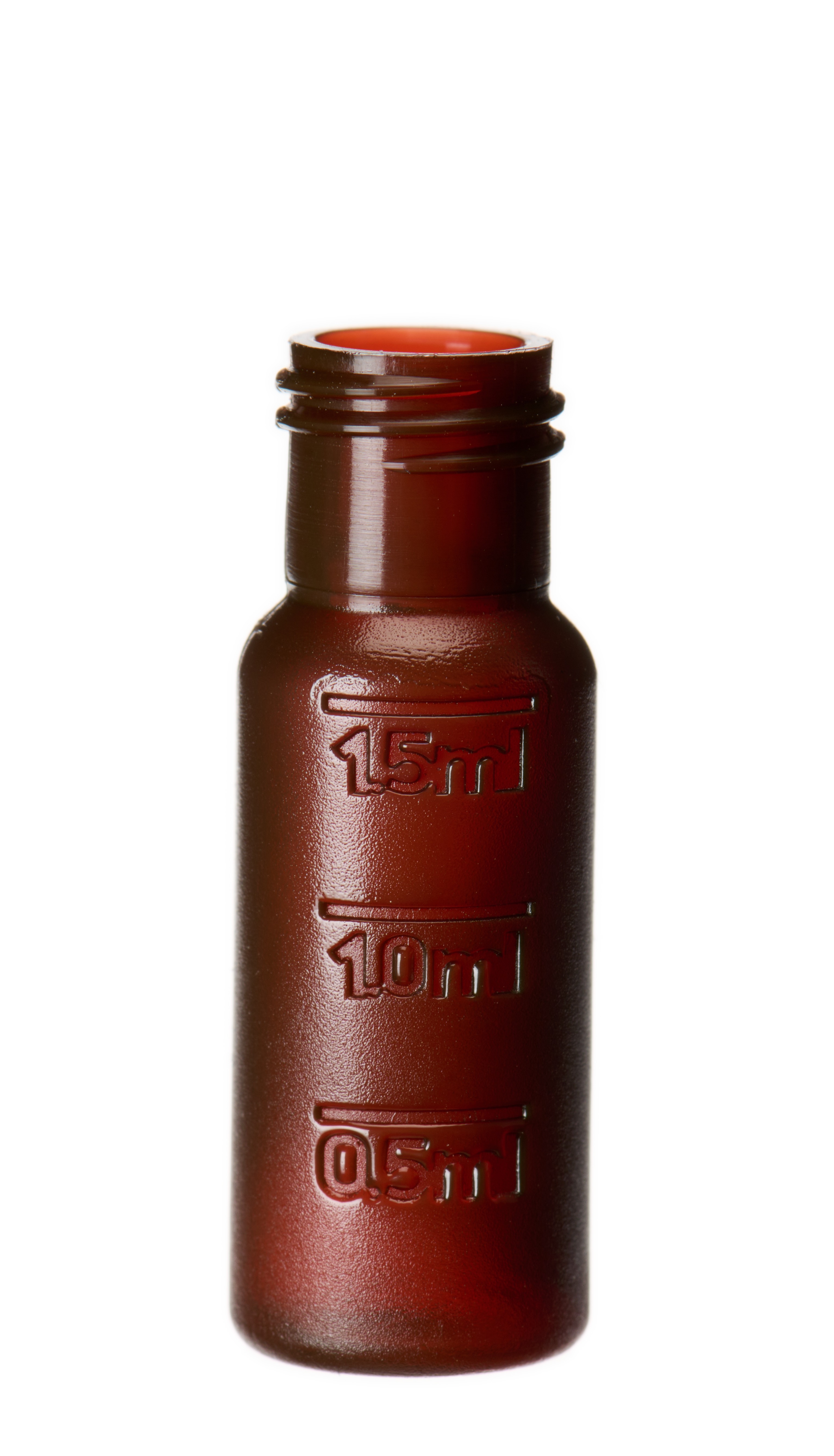 1,5 ml PP-Kurzgewindeflasche ND9, 32 × 11,6 mm, braun, mit Füllmarkierung