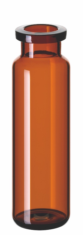 20ml Headspace-Flasche, 75,5 x 22,5mm, Braunglas, 1. hydrol. Klasse, mit DIN-Rollrand, gerundeter Boden