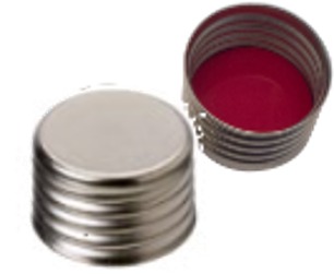 18 mm UltraClean Magnetische Universalschraubkappe, silber, geschlossen; Silicon weiß/PTFE rot, 45° Shore, 1,3 mm
