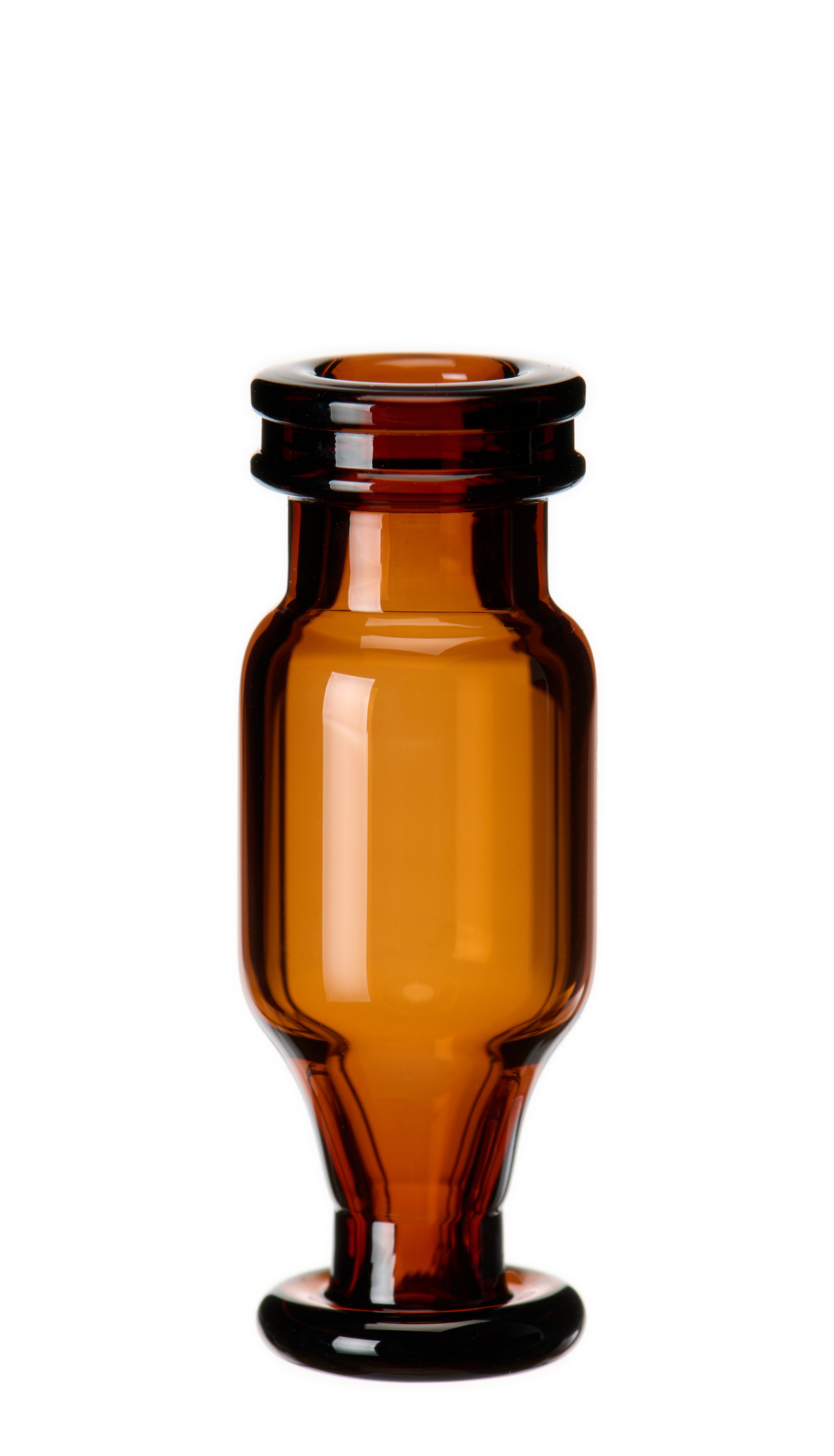 1,1 ml Mikroliter-Schnappringflasche ND11, 32 × 11,6 mm, Braunglas, 1. hydol. Klasse, mit solidem Glasfuß