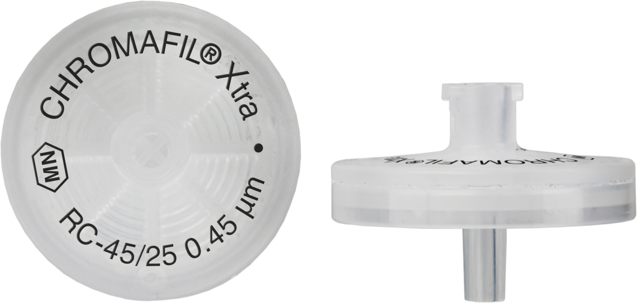 CHROMAFIL Xtra Einmalfilter RC-45/25 BIGbox Membranmaterial: regenerierte Cellulose Porendurchm.: 0,45 µm, Membrandurchm.: 25 mm farbloses PP-Gehäuse, beschriftet BIGbox à 400 St. in PE-Schraubdose