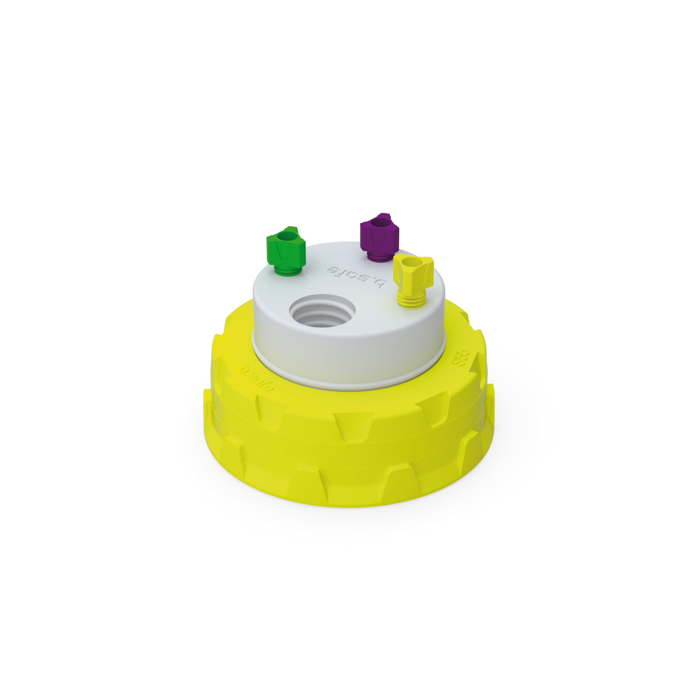 Waste Cap S55  Schraubkappe aus PP für Kanistergewinde S55, frei drehbarer Einsatz aus PTFE. Mit PFA-Fittings