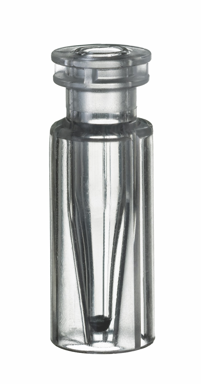 Schnappringflasche, 32 x 11,6mm, mit integriertem 0,2ml Glas-Mikroeinsatz, 15mm Spitze (>>> silanisiert 