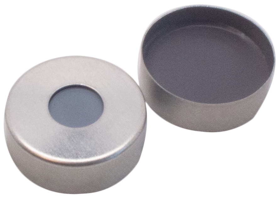 20 mm Magnetische Bördelkappe, silber, 8 mm Loch; Formscheibe Butyl/PTFE grau, 3,0 mm