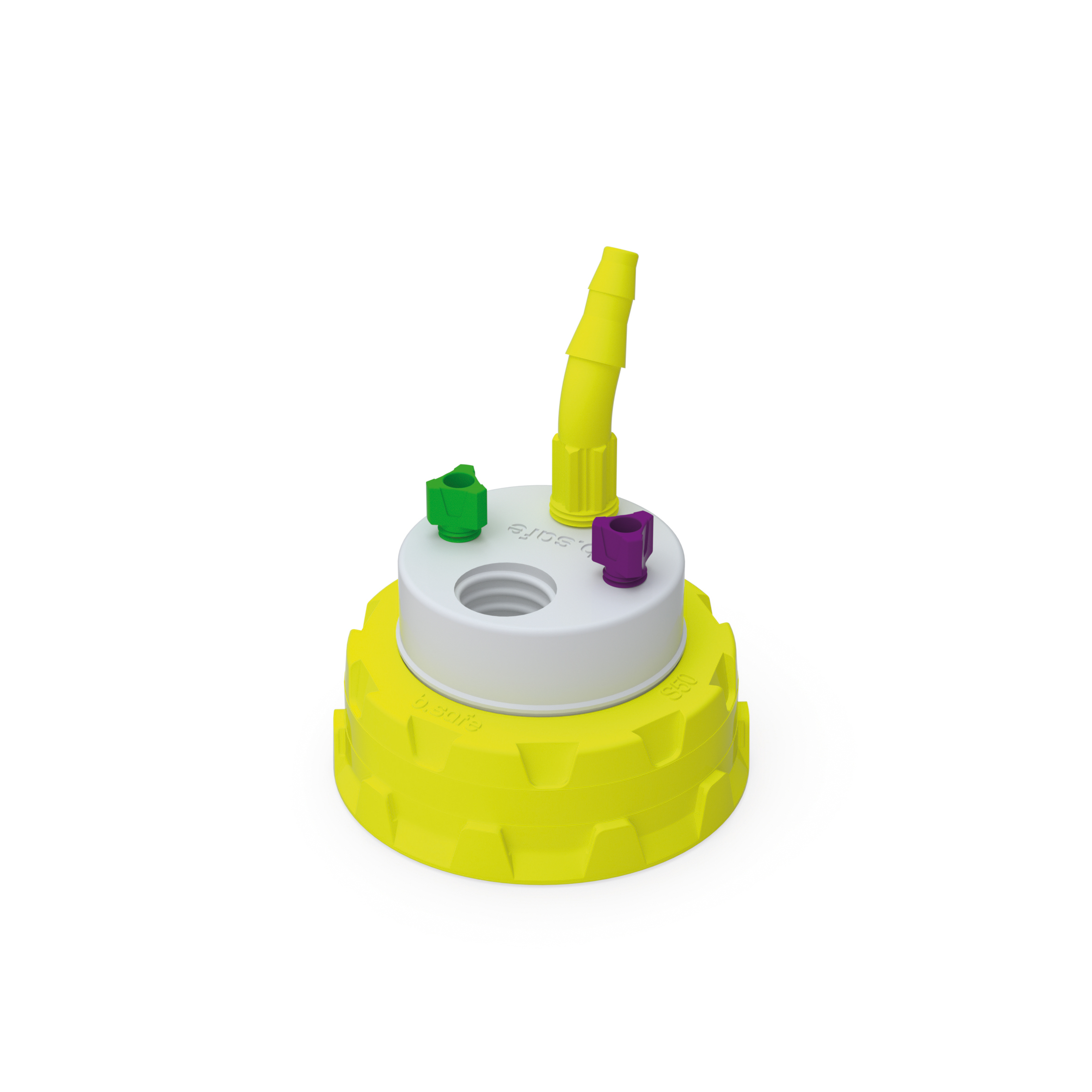 Waste Cap S50  Schraubkappe aus PP für Kanistergewinde S50, frei drehbarer Einsatz aus PTFE. Mit PFA-Fittings