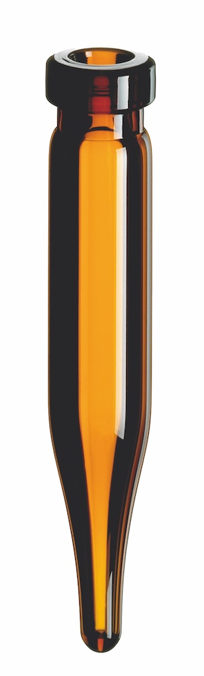 0,6ml Rollrand-Mikroflasche, 40 x 7mm, Braunglas, 1. hydrolytische Klasse, konisch