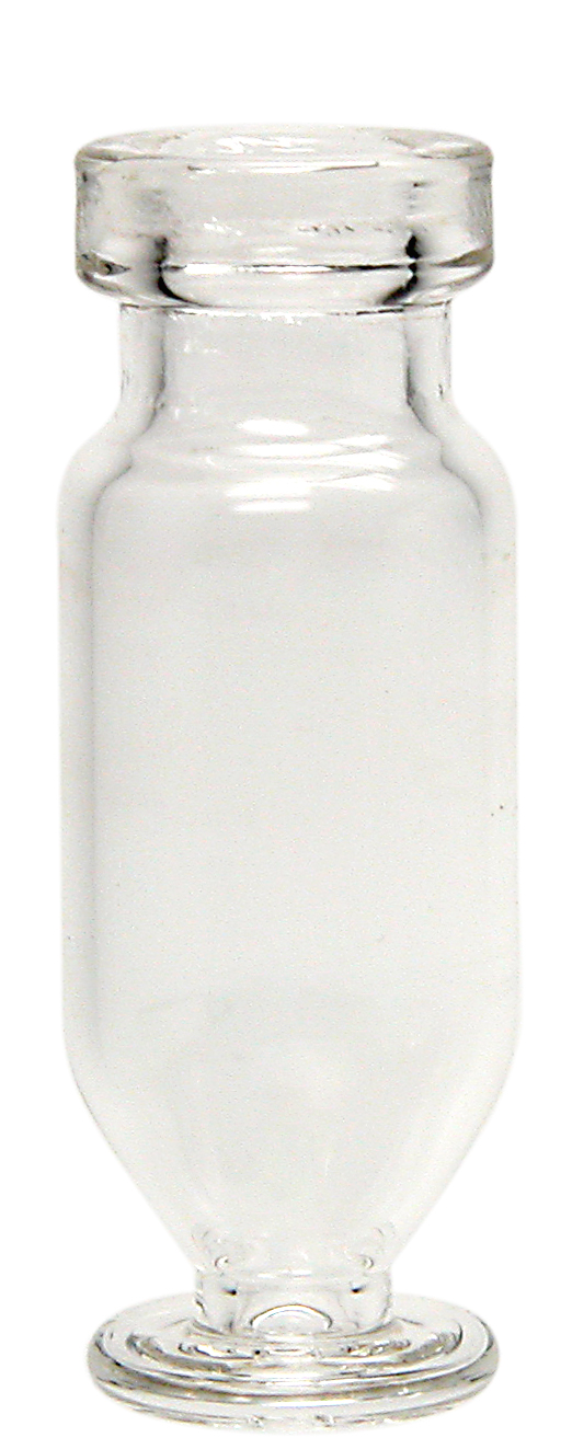 1,1 ml Mikroliter Rollrandflasche ND11, 32 × 11,6 mm, Klarglas, 1. hydol. Klasse, mit rundem Glasboden