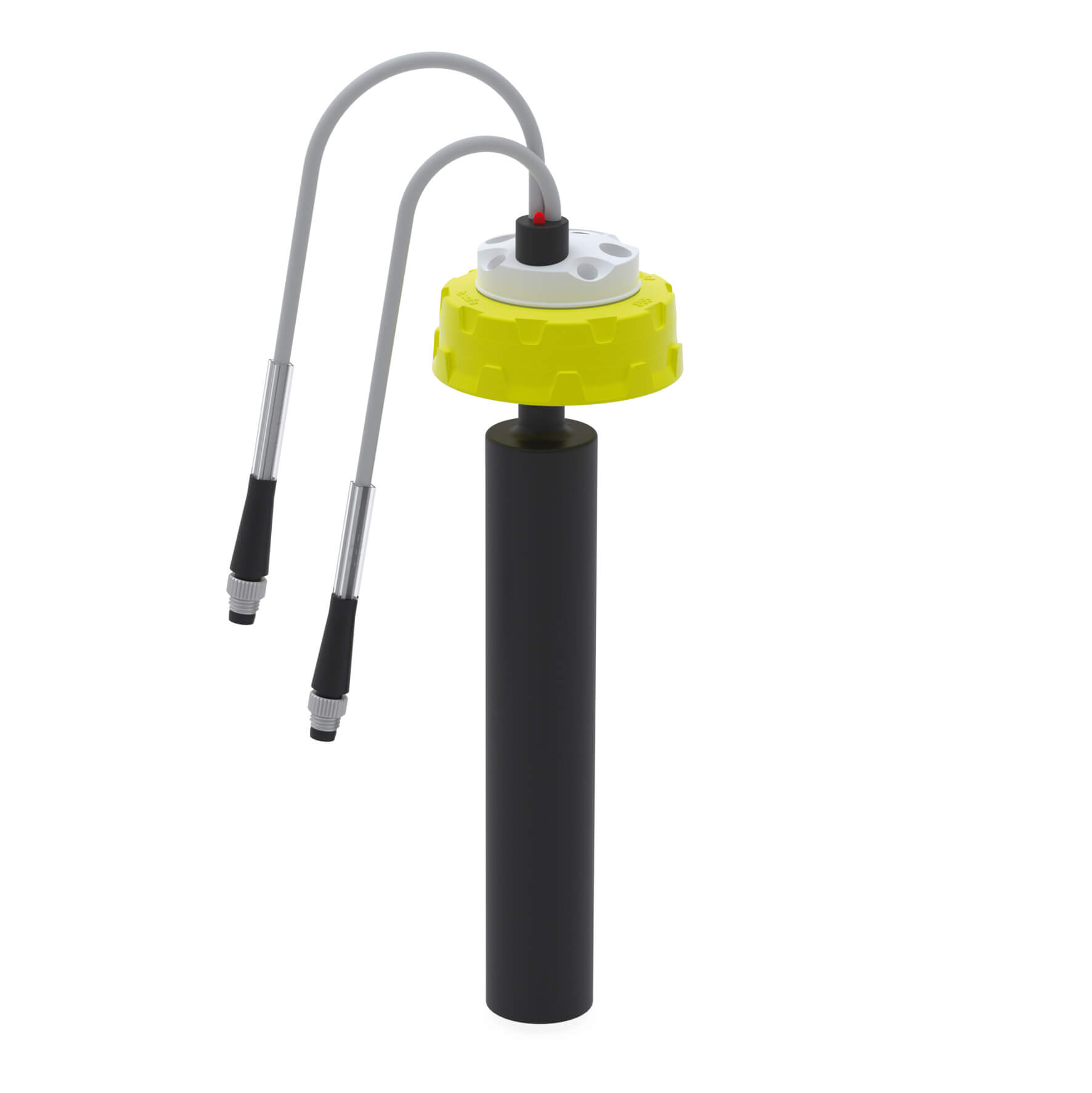 Kappe S55 aus PP-GF gelb, Einsatz aus PTFE mit 2 fest montierten Signalkabeln 0,5 m (1x Voralarm, 1x Hauptalarm) für Anschluss an b-safe Mini-Display DLC, LED-Blinklicht zur Anzeige eines vollen Kanisters, 4 Kapillaranschlüssen (UNF 1/4"), 2 Anschlüsse fü
