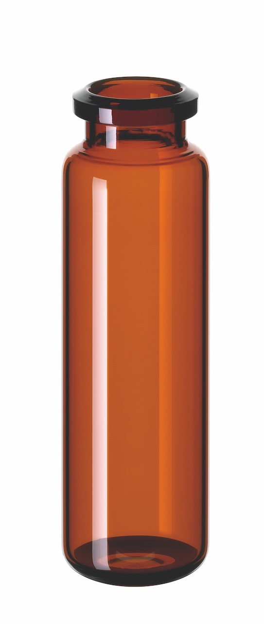 20ml Headspace-Flasche, 75,5 x 22,5mm, Braunglas, 1. hydrol. Klasse, mit HS-Rollrand, gerundeter Boden